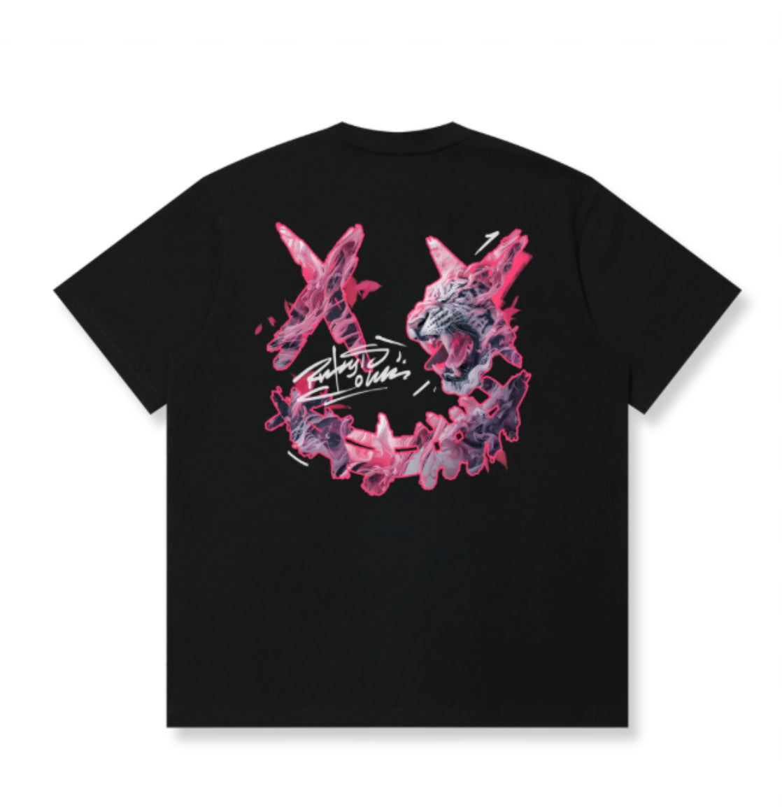 RICKYISCLOWN TIGER PINK FLAME BLACK T SHIRT