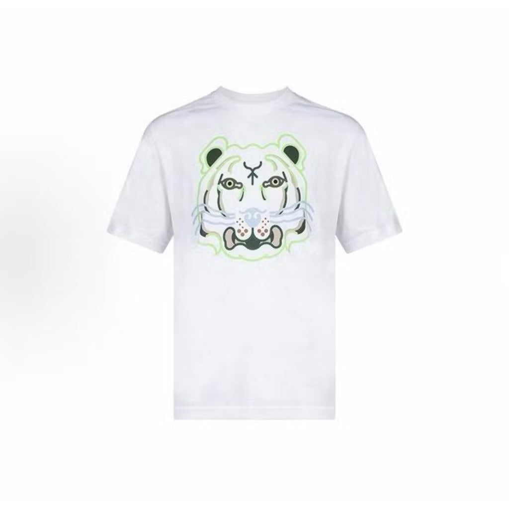 KENZO NEON GREEN TIGER PRINTED LOGO WHITE T SHIRT (OS) OVERSIZED