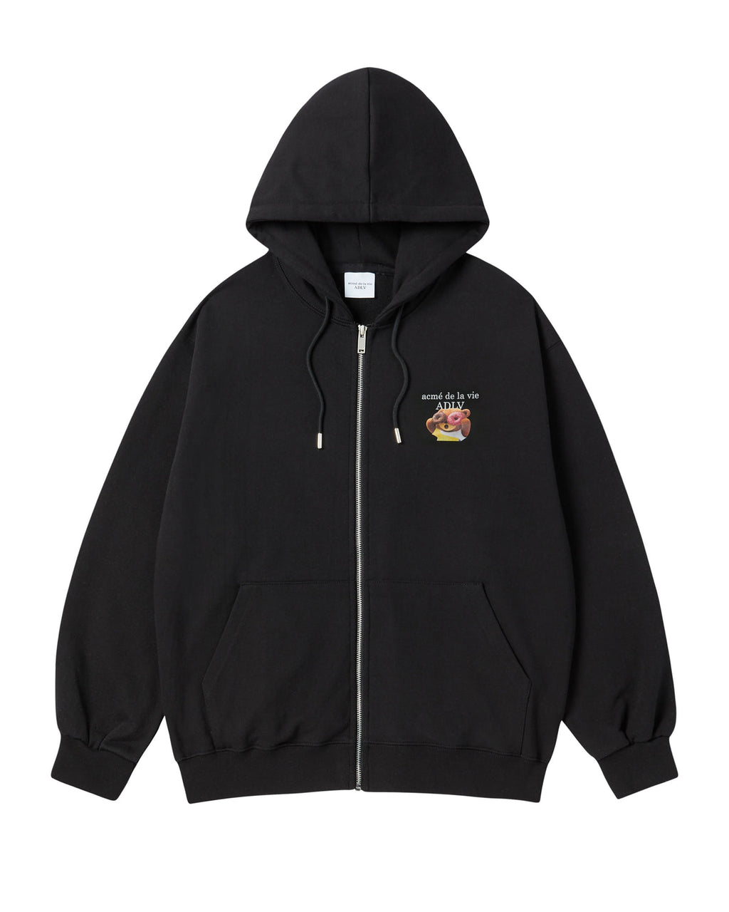 ADLV BEAR DONUT BABY FACE HOODIE ZIP UP BLACK