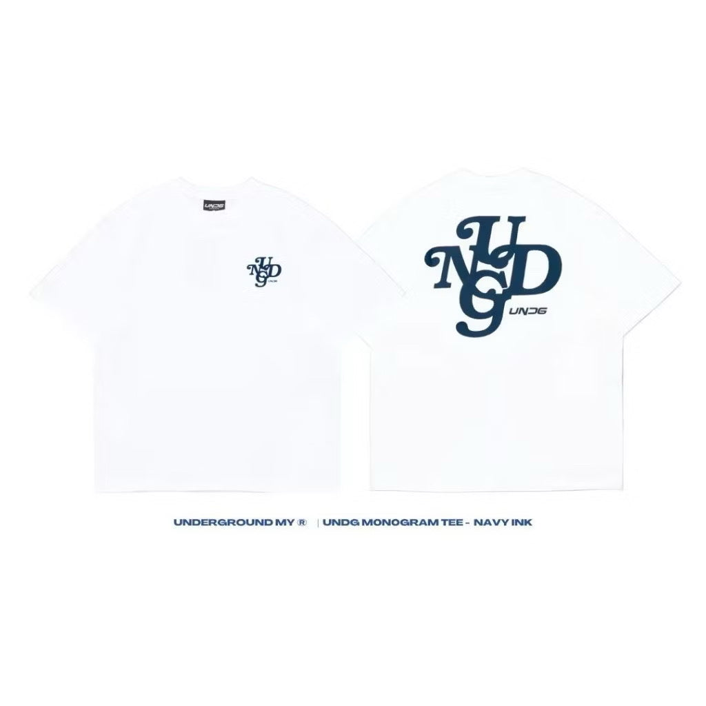 UNDG MONOGRAM BASIC TEE WHITE/NAVY LOGO