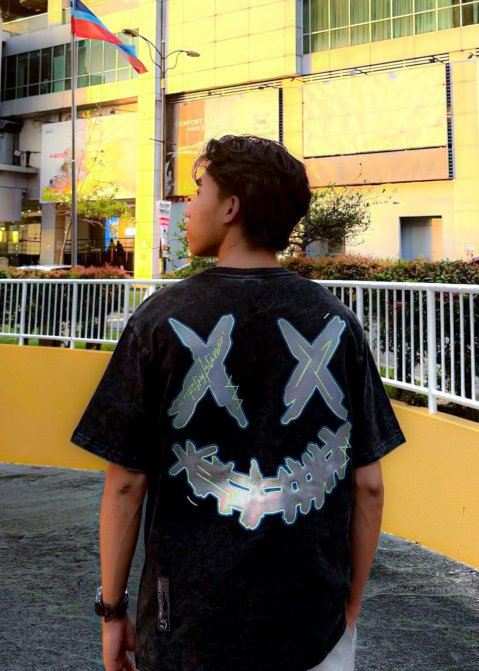 RICKYISCLOWN GREEN RAINBOW WASHED BLACK TEE