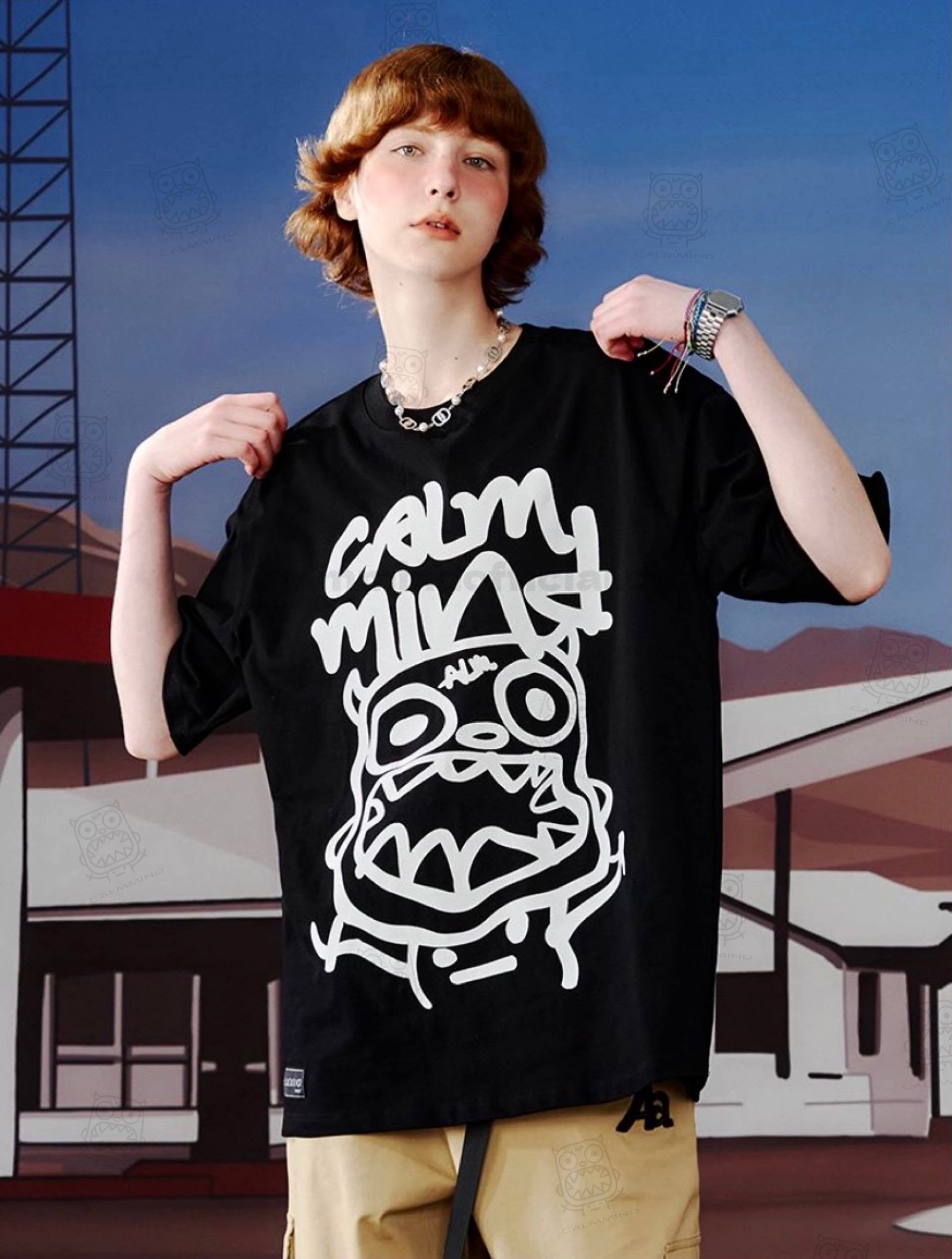 Calmmind Sketch Monster T-shirt Black