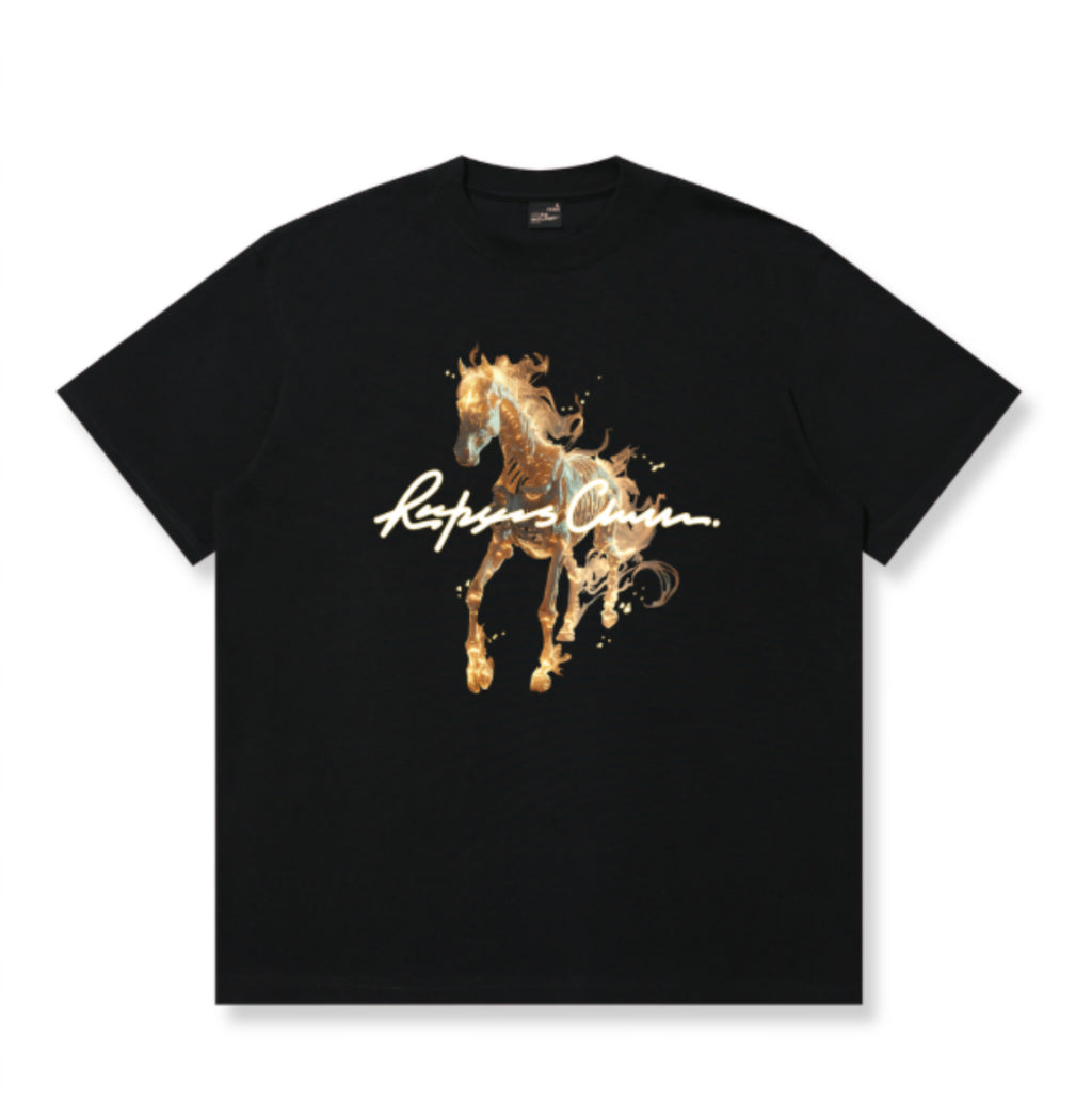 RICKYISCLOWN HORSE ON FIRE T SHIRT BLACK