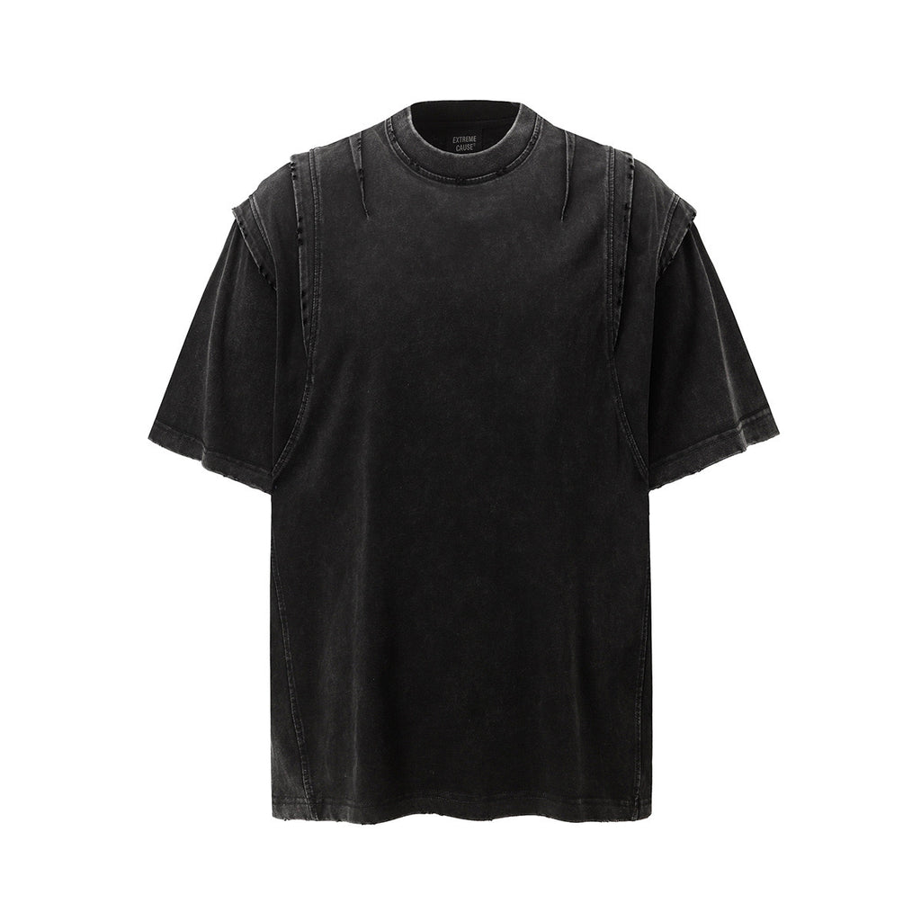 FOLDED DISTRESS T SHIRT BLACK
