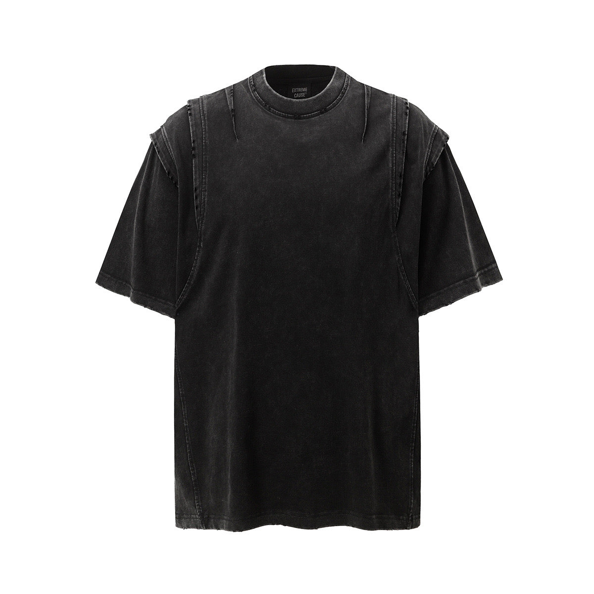FOLDED DISTRESS T SHIRT BLACK