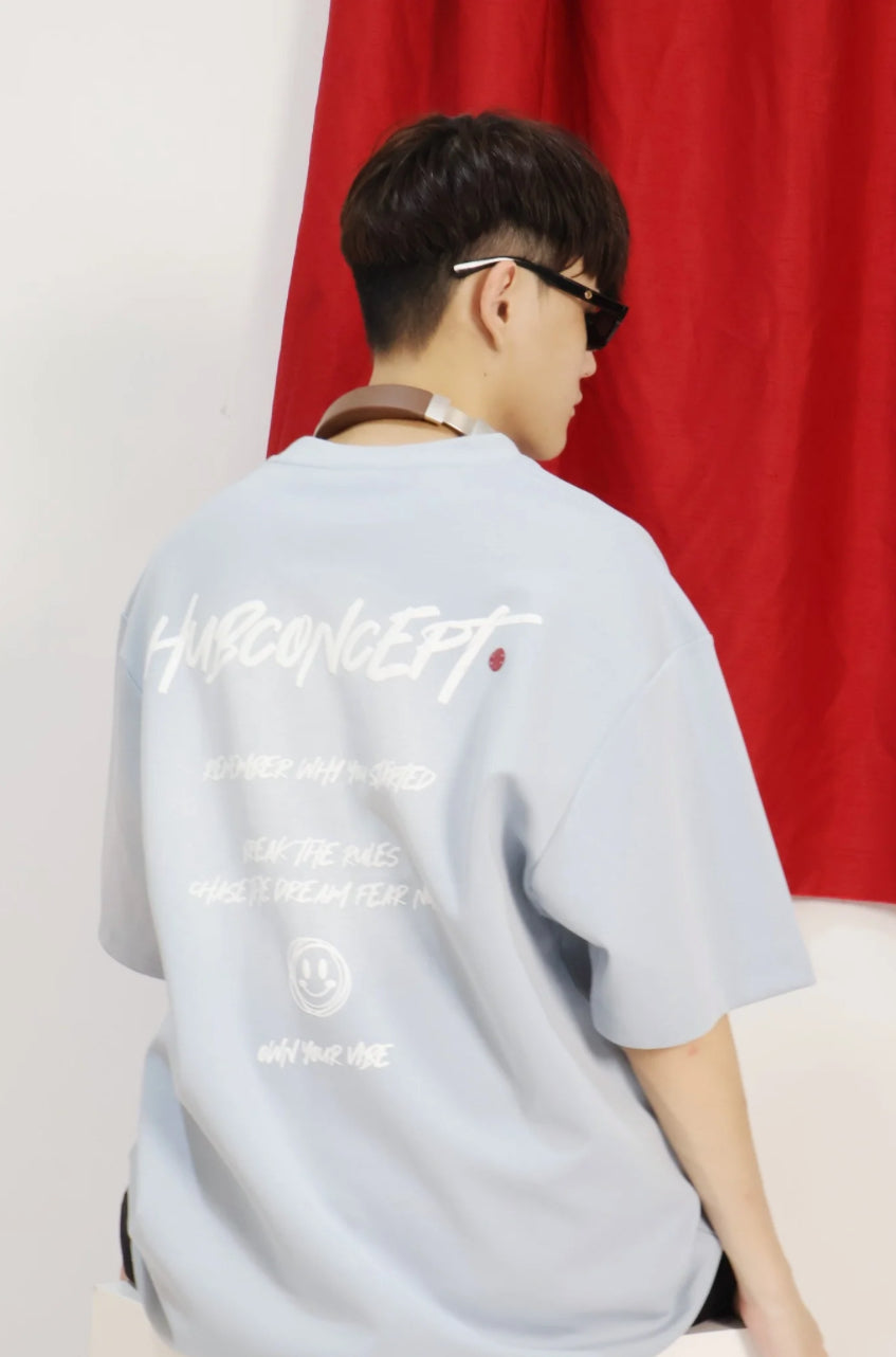 HUBCO REBELLION MANUSCRIPT TEE BLUE