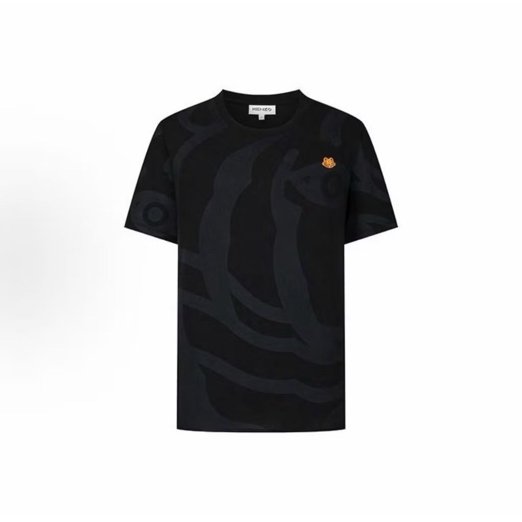 KENZO EMBROIDERY SMALL LOGO TIGER MONOGRAM BLACK T SHIRT (OS) OVERSIZED