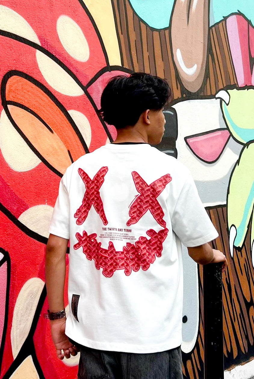 RICKYISCLOWN TWIST AND TURNS WHITE TEE