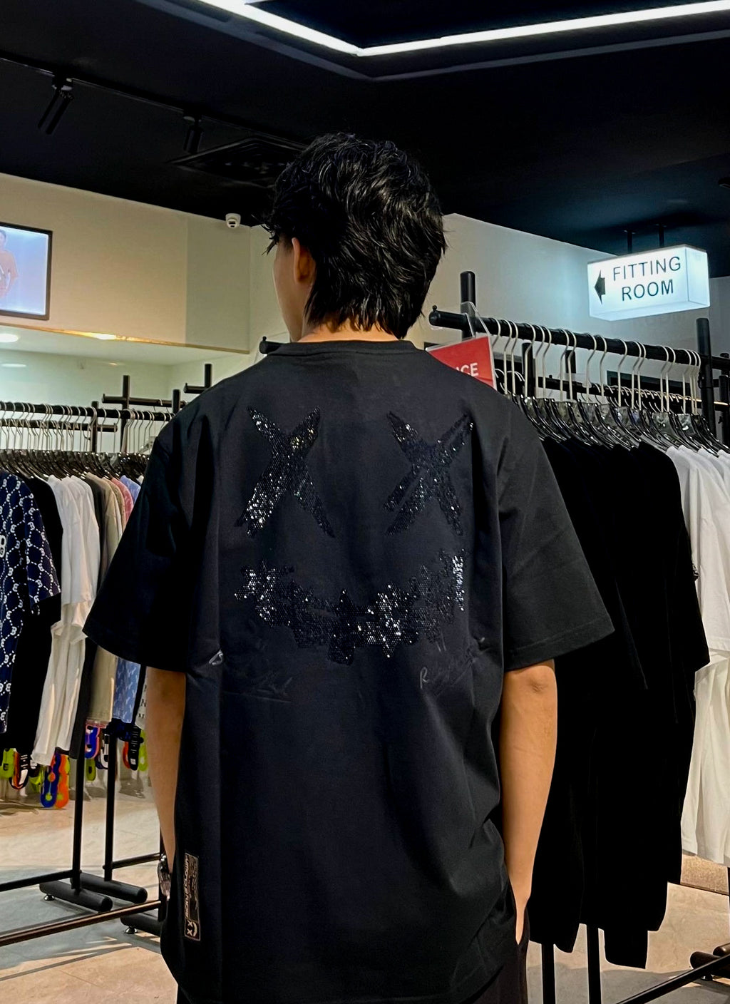 RICKYISCLOWN BLACK RHINESTONE BLACK TEE