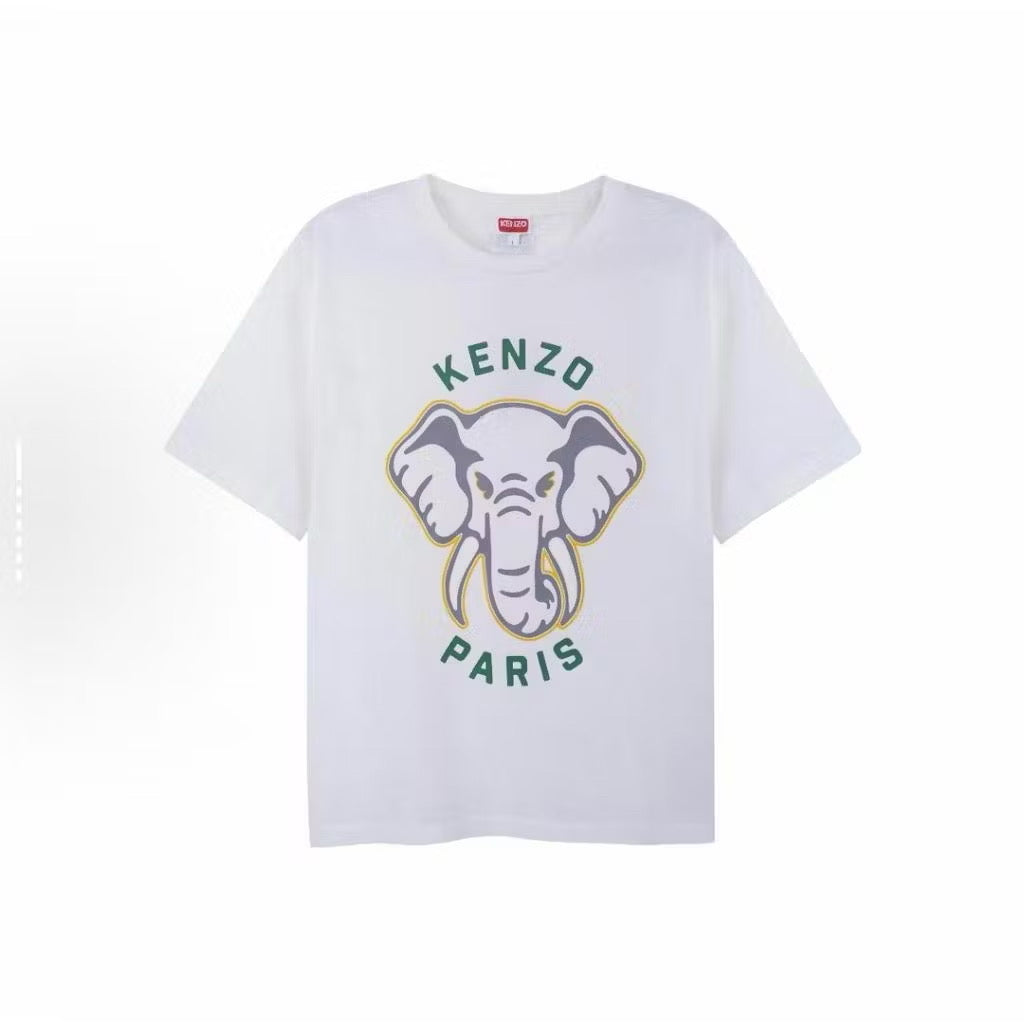 KENZO PRINTED ELEPHANT FRONT LOGO WHITE T SHIRT (OS) OVERSIZED
