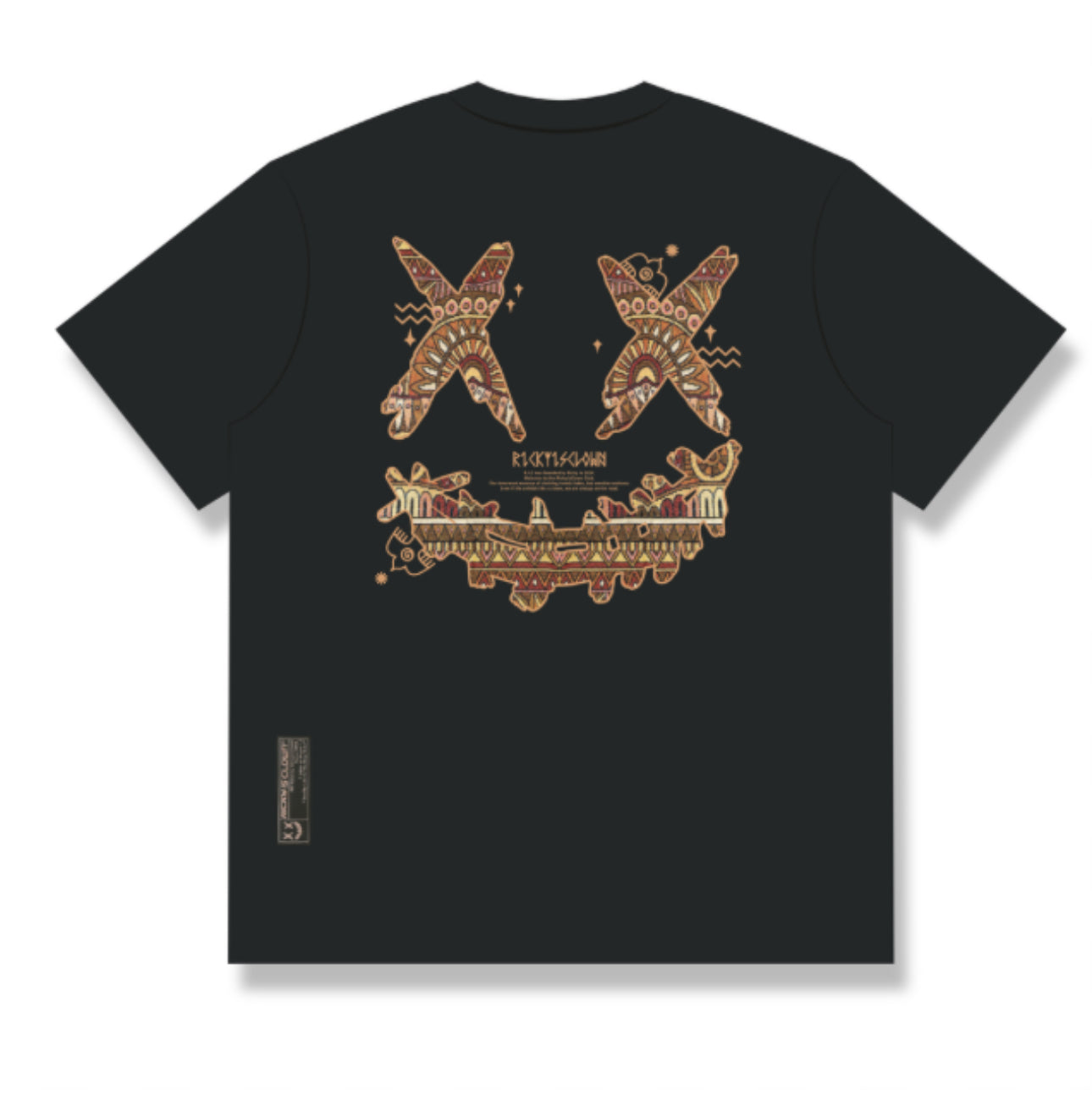 RICKYISCLOWN BROWN BOHO EMBROIDERY BLACK TEE