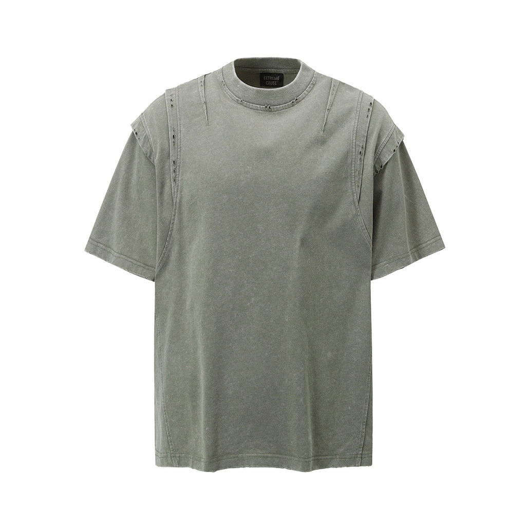 FOLDED DISTRESS T SHIRT GREEN
