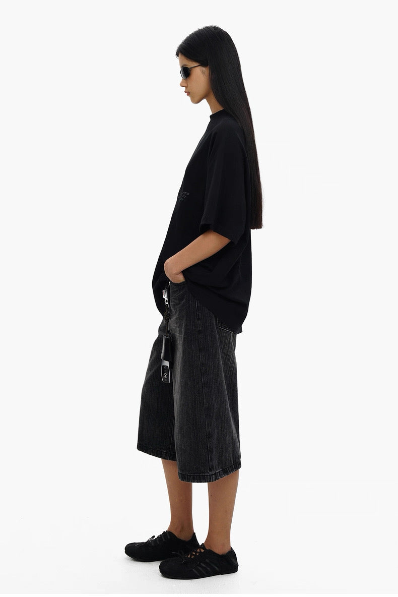 MASONPRINCE ICONIC EMBROIDERED LOGO BLACK TEE