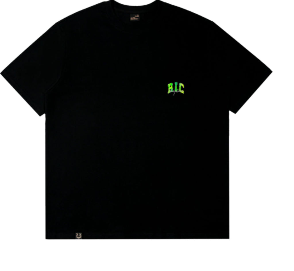 RICKYISCLOWN GREEN PRINTED LOGO + REFLECTIVE BLACK T SHIRT