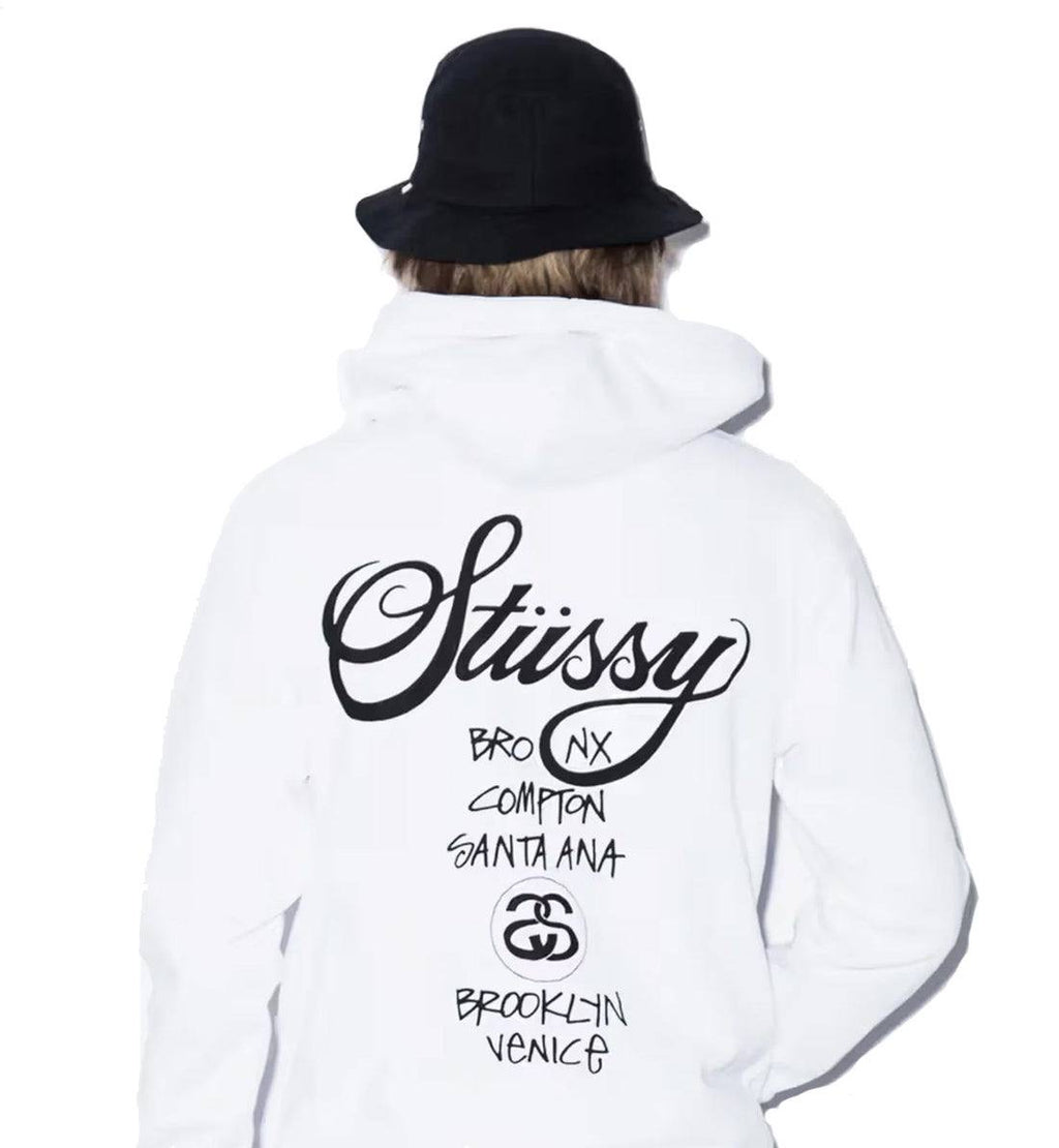 Stüssy World Tour Zip Up Hoodie In Grey
