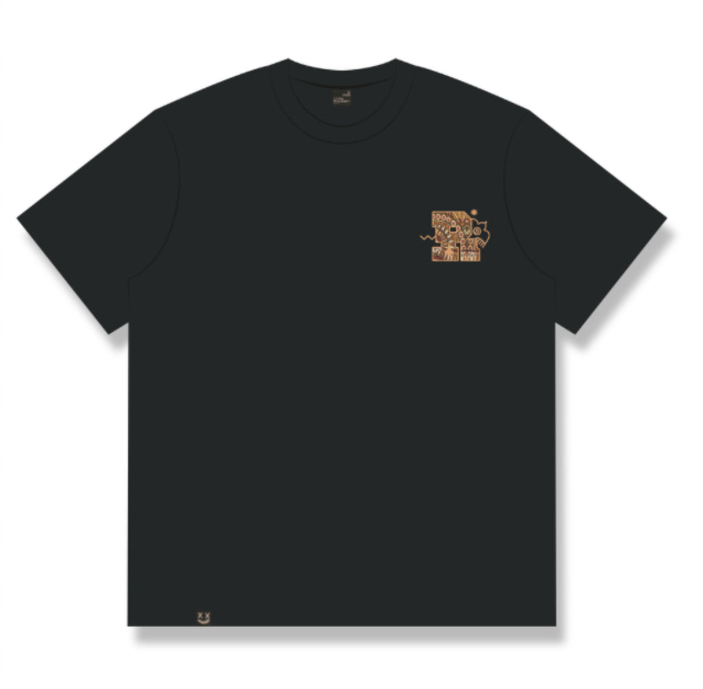 RICKYISCLOWN BROWN BOHO EMBROIDERY BLACK TEE