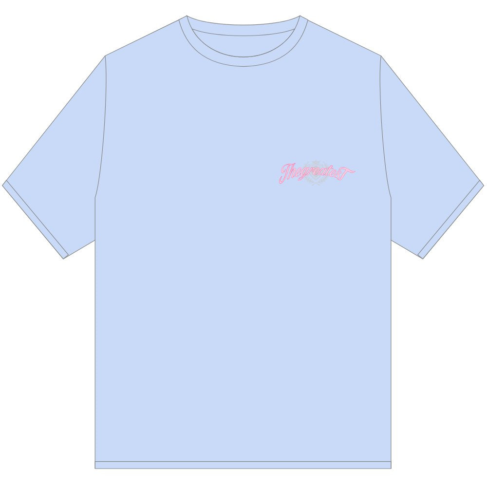 GOAT THE GREATEST PINK SCRIPT T SHIRT BLUE