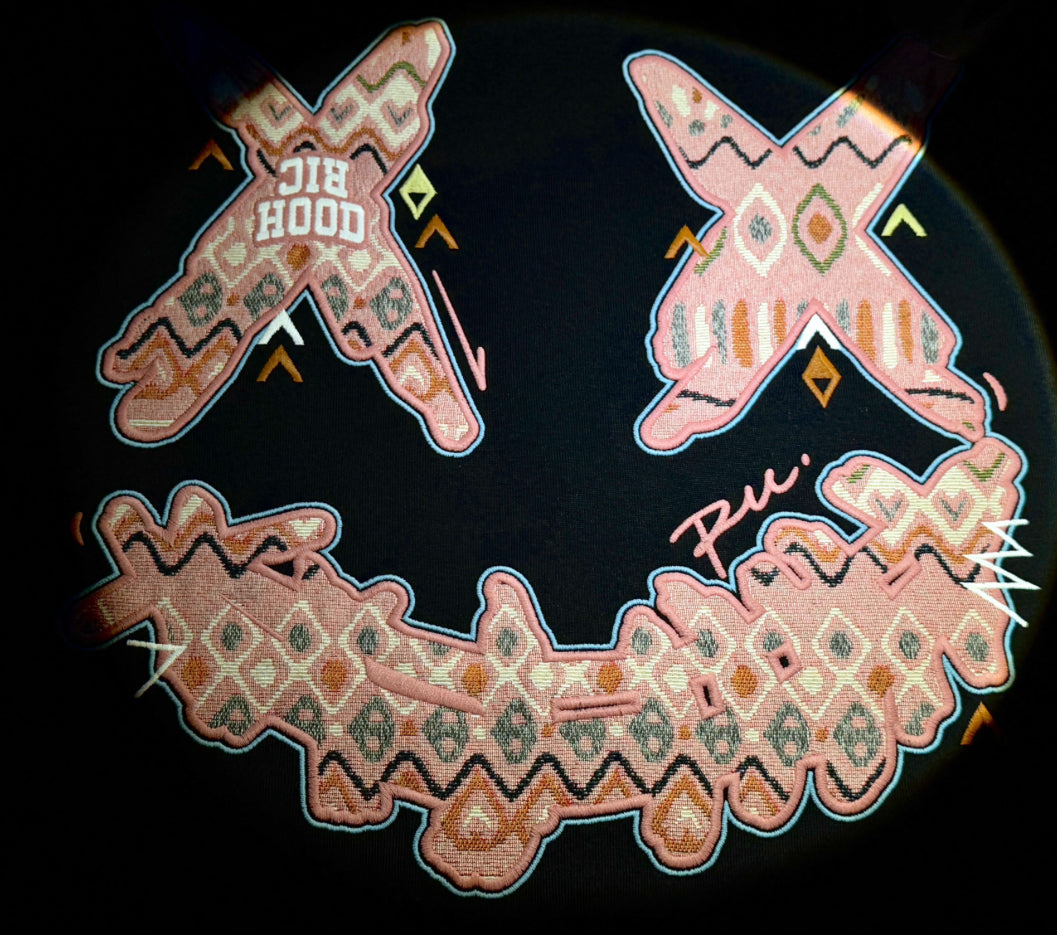 RICKYISCLOWN PINK EMBROIDERY RIC HOOD BLACK T SHIRT