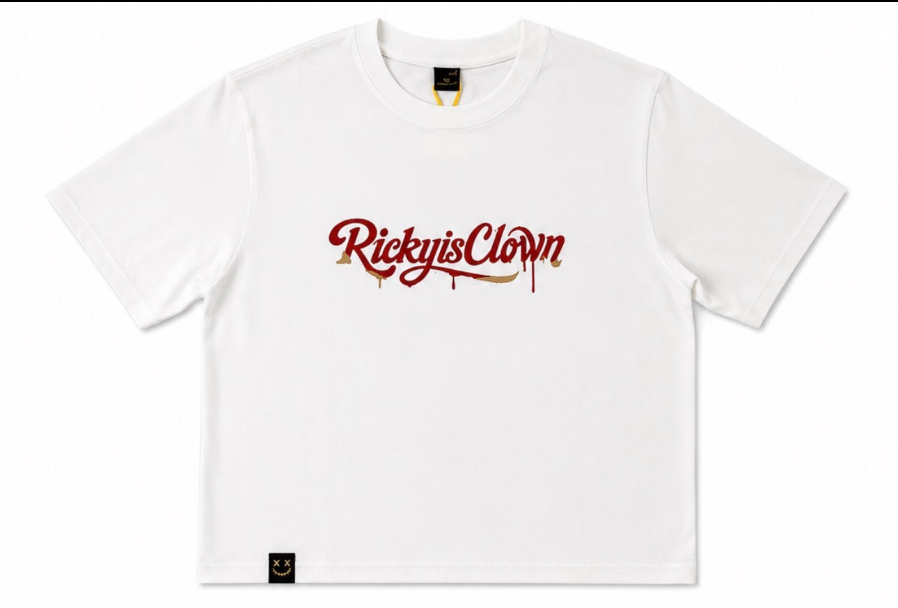 RICKYISCLOWN GILDED RIPPED FUR CLOWN TEE WHITE