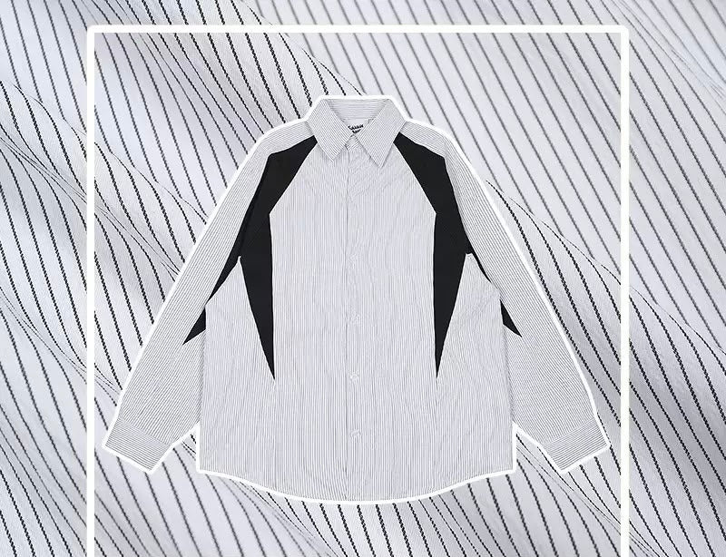 SAVAGEBASE  LONG SLEEVE BUTTON UP T-SHIRT WHITEBLACK