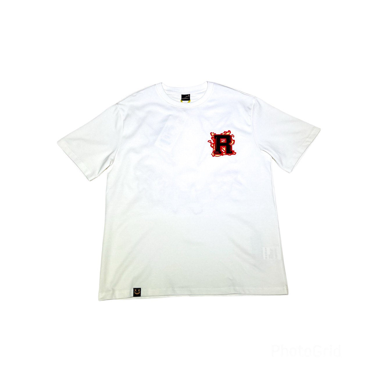 RICKYISCLOWN ORANGE FLAMES EMBROIDERY WHITE TEE