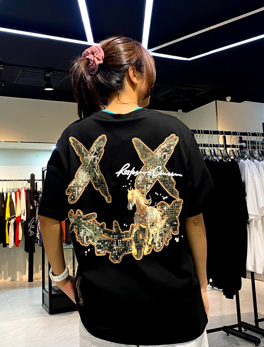 RICKYISCLOWN HORSE ON FIRE T SHIRT BLACK