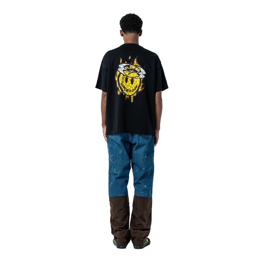 WHOCARES DISTRESSED SMILEY TEE BLACK
