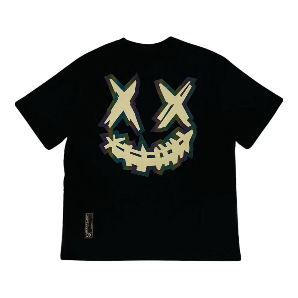 RICKYISCLOWN WHITE PRINT RAINBOW REFLECTIVE BLACK TEE