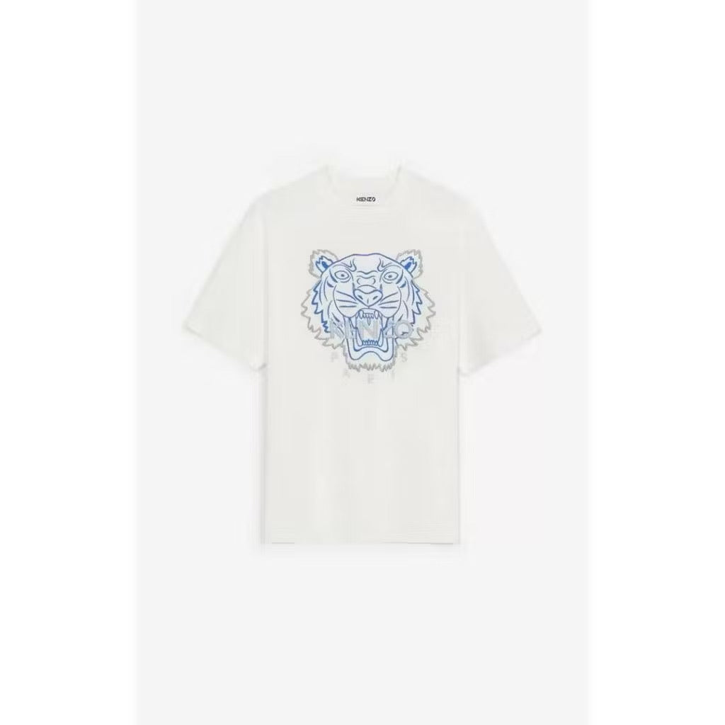 KENZO EMBROIDERY BLUE TIGER WHITE T SHIRT (OS) OVERSIZED