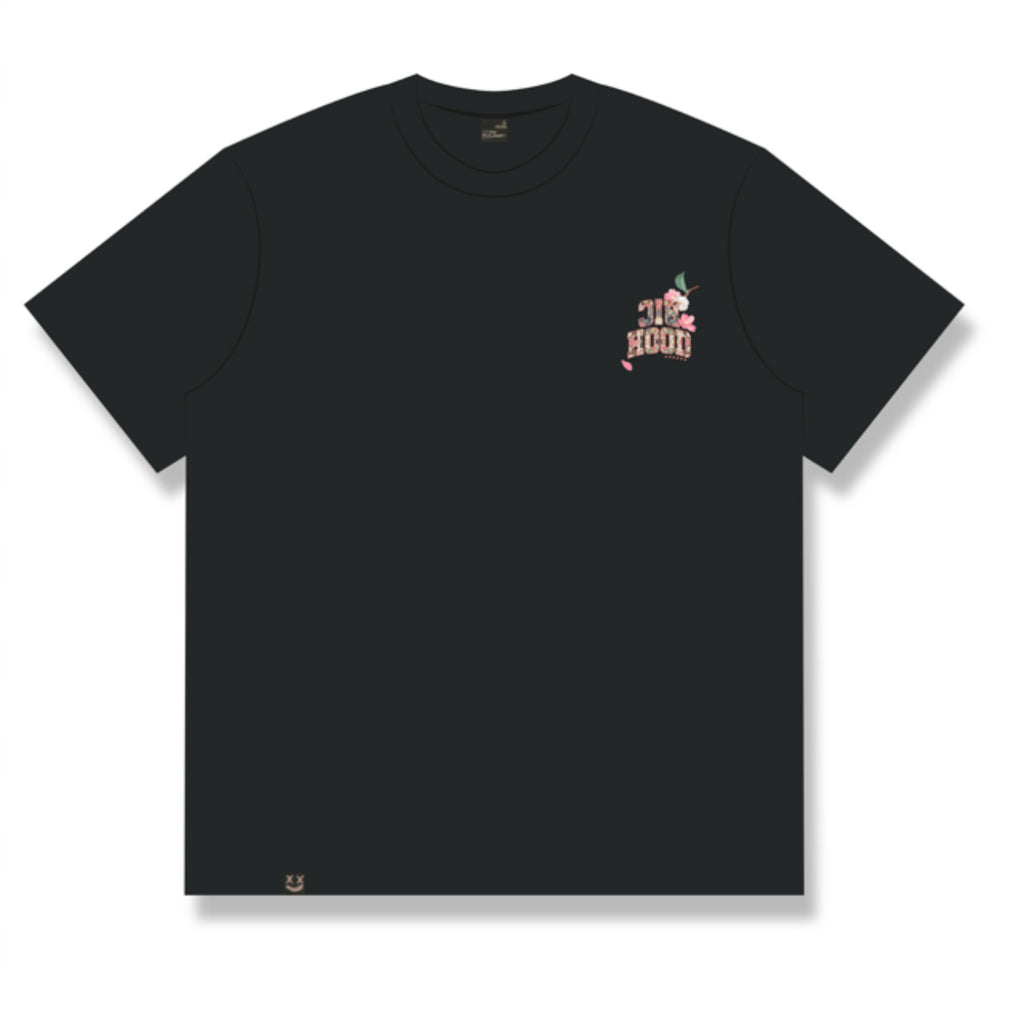 RICKYISCLOWN PINK EMBROIDERY BUTTERFLY LOGO BLACK T SHIRT