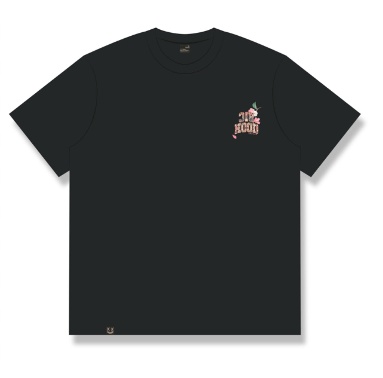 RICKYISCLOWN PINK EMBROIDERY BUTTERFLY LOGO BLACK T SHIRT