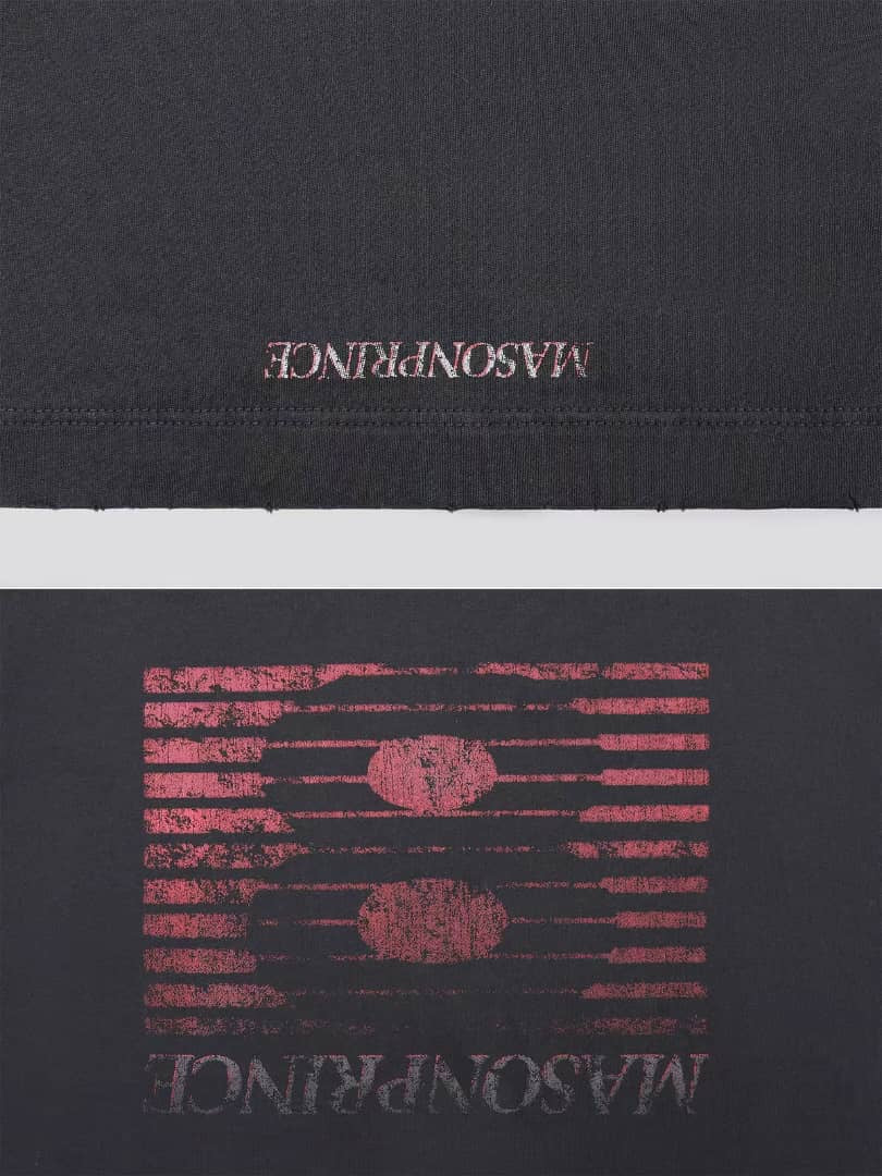 Masonprince Gradient Number 8 Crack Print Short-Sleeve T-Shirt Dark Grey