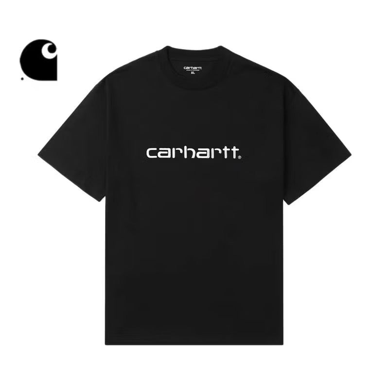 CARHARTT WIP SCRIPT EMBROIDERED LOGO BLACK TEE SHIRT