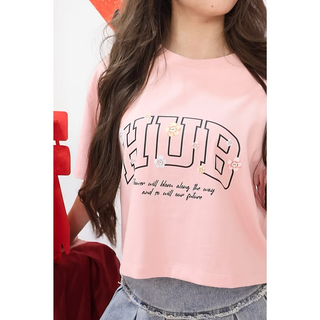 HUBCO BLOOMING PATH CROP TOP PINK