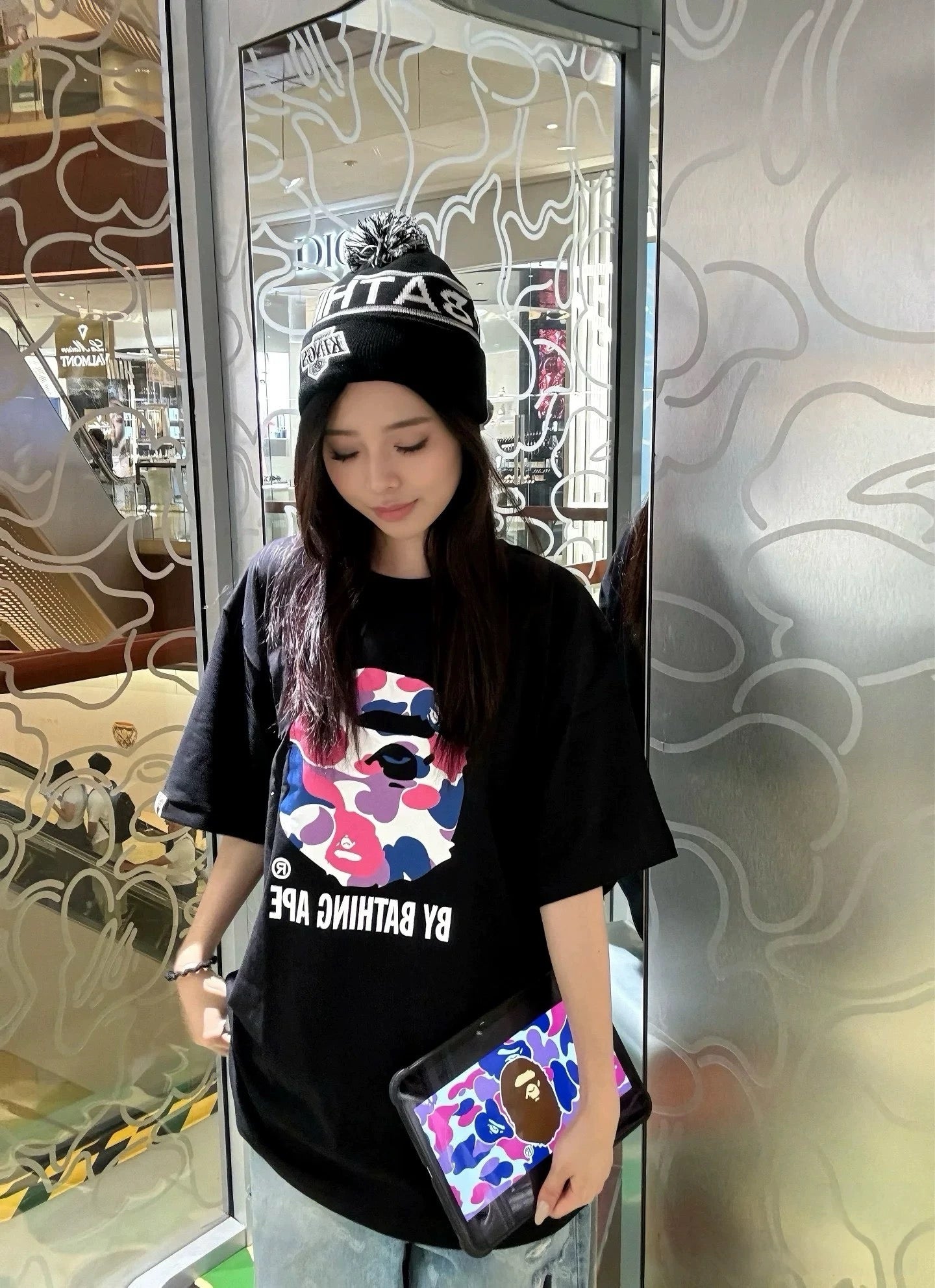 BAPE Color Camo Big Ape Head Tee in Black/Purple