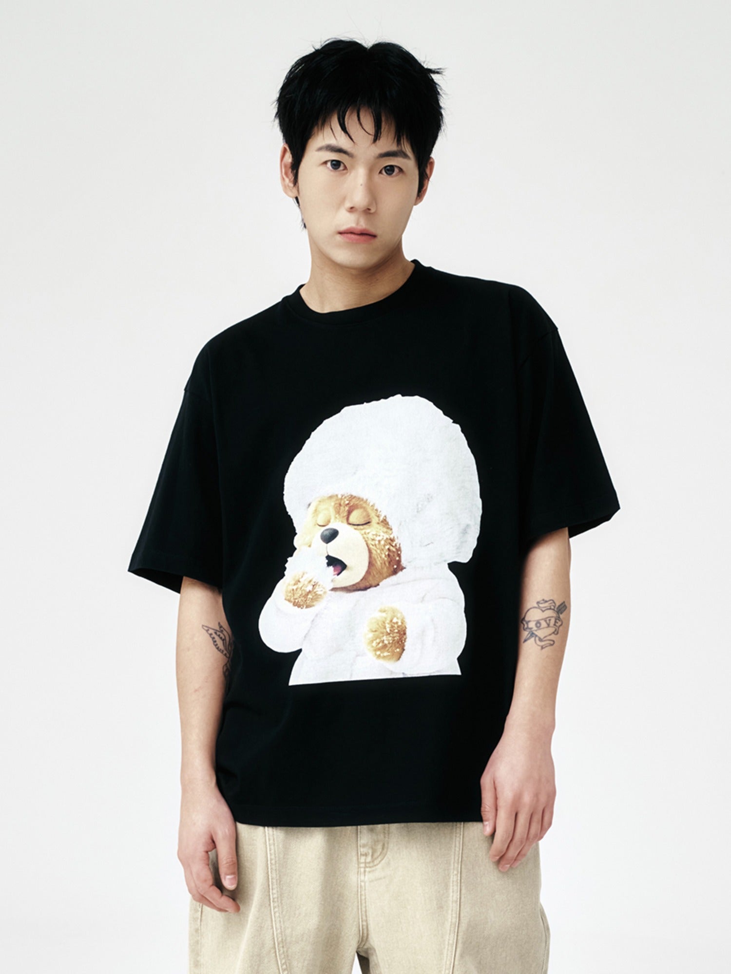ADLV BEAR BABY SNOW FACE BLACK TEE