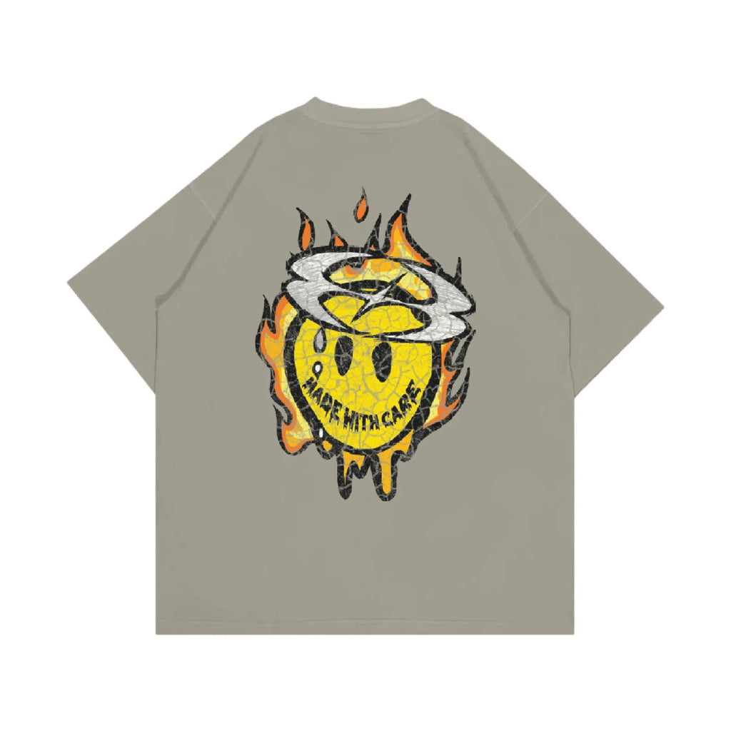 WHOCARES DISTRESSED SMILEY TEE BEIGE