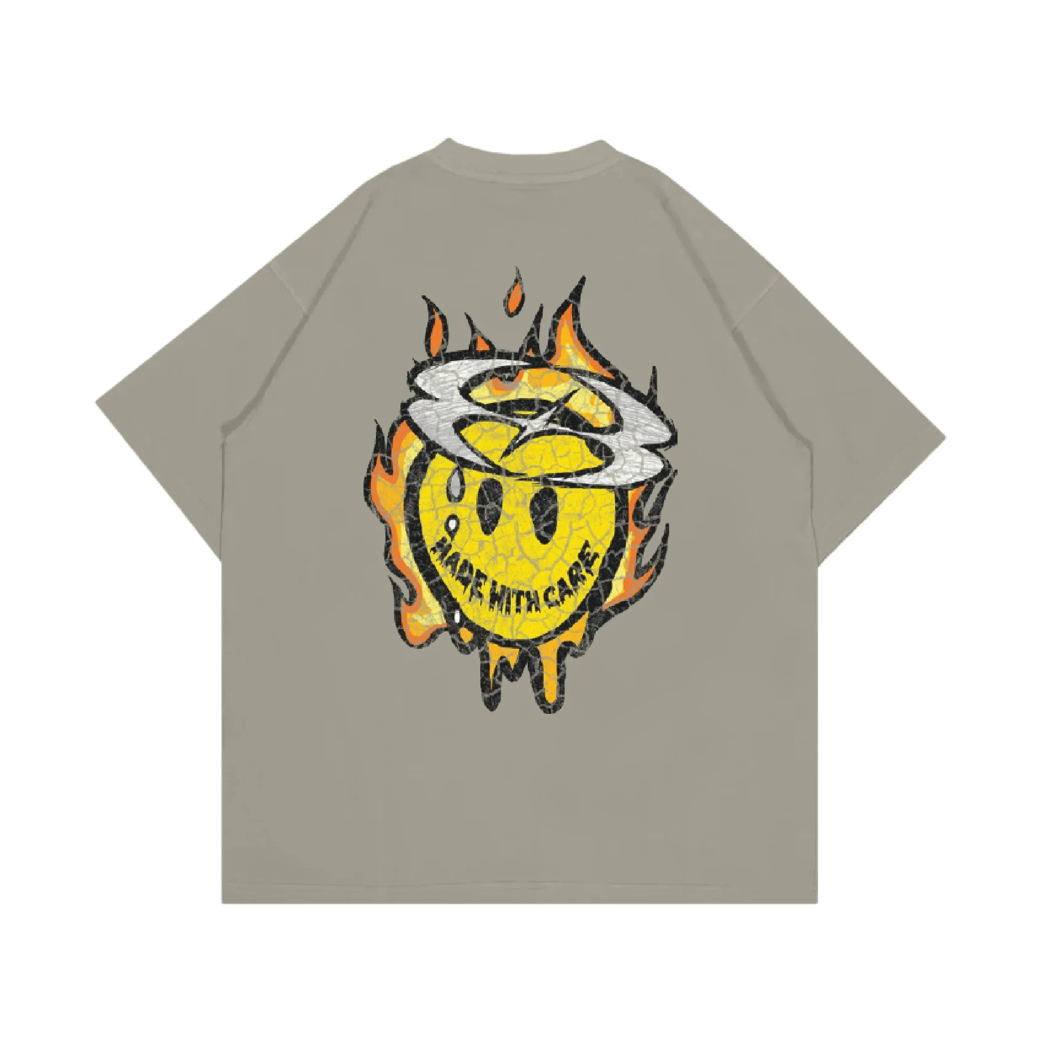 WHOCARES DISTRESSED SMILEY TEE BEIGE