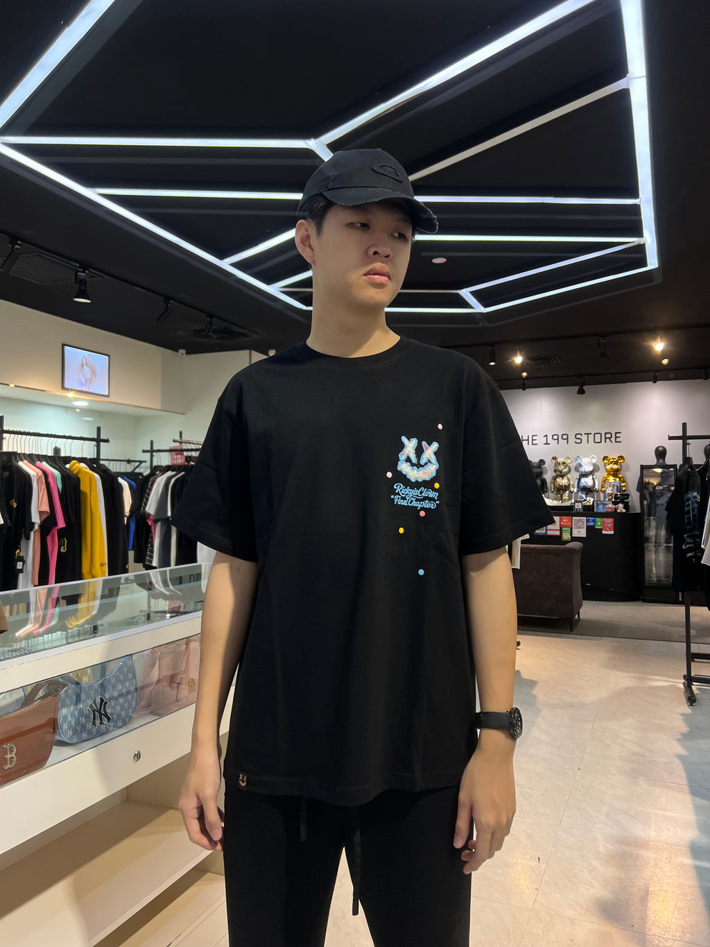 RICKYISCLOWN FURRY BLUE LINE COLOURED DOT CLOWN TEE BLACK
