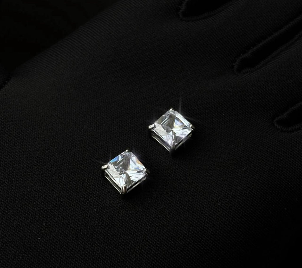 Iced Square Magnetic Earrings