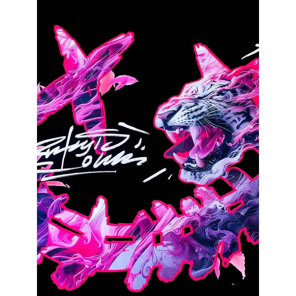 RICKYISCLOWN TIGER PINK FLAME BLACK T SHIRT