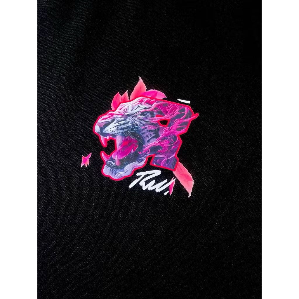 RICKYISCLOWN TIGER PINK FLAME BLACK T SHIRT