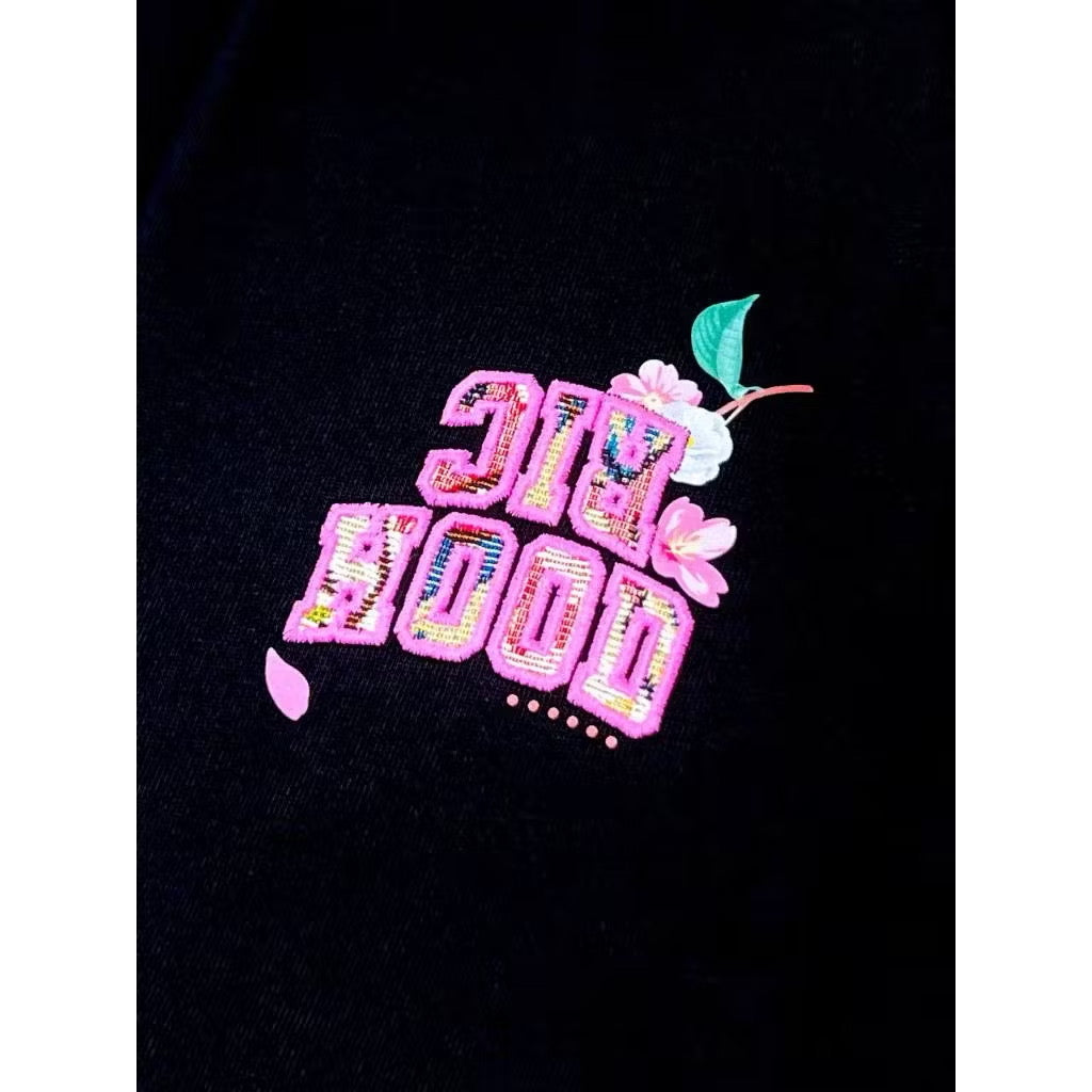 RICKYISCLOWN PINK EMBROIDERY BUTTERFLY LOGO BLACK T SHIRT