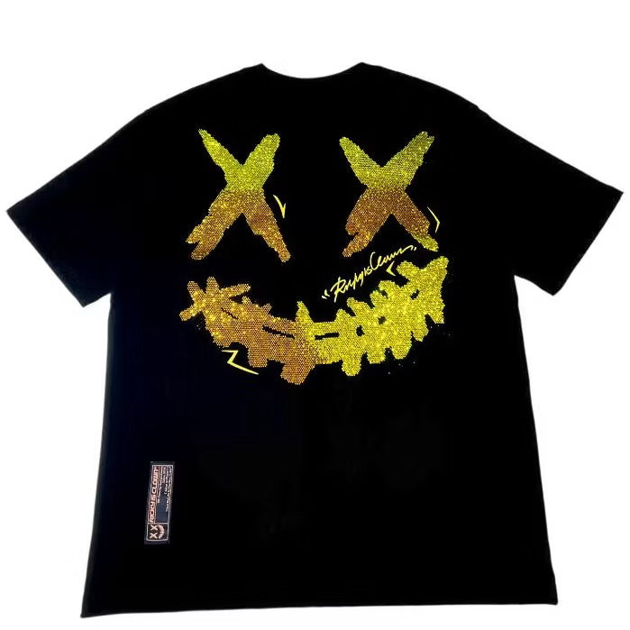RICKYISCLOWN YELLOW RHINESTONE BLACK TEE