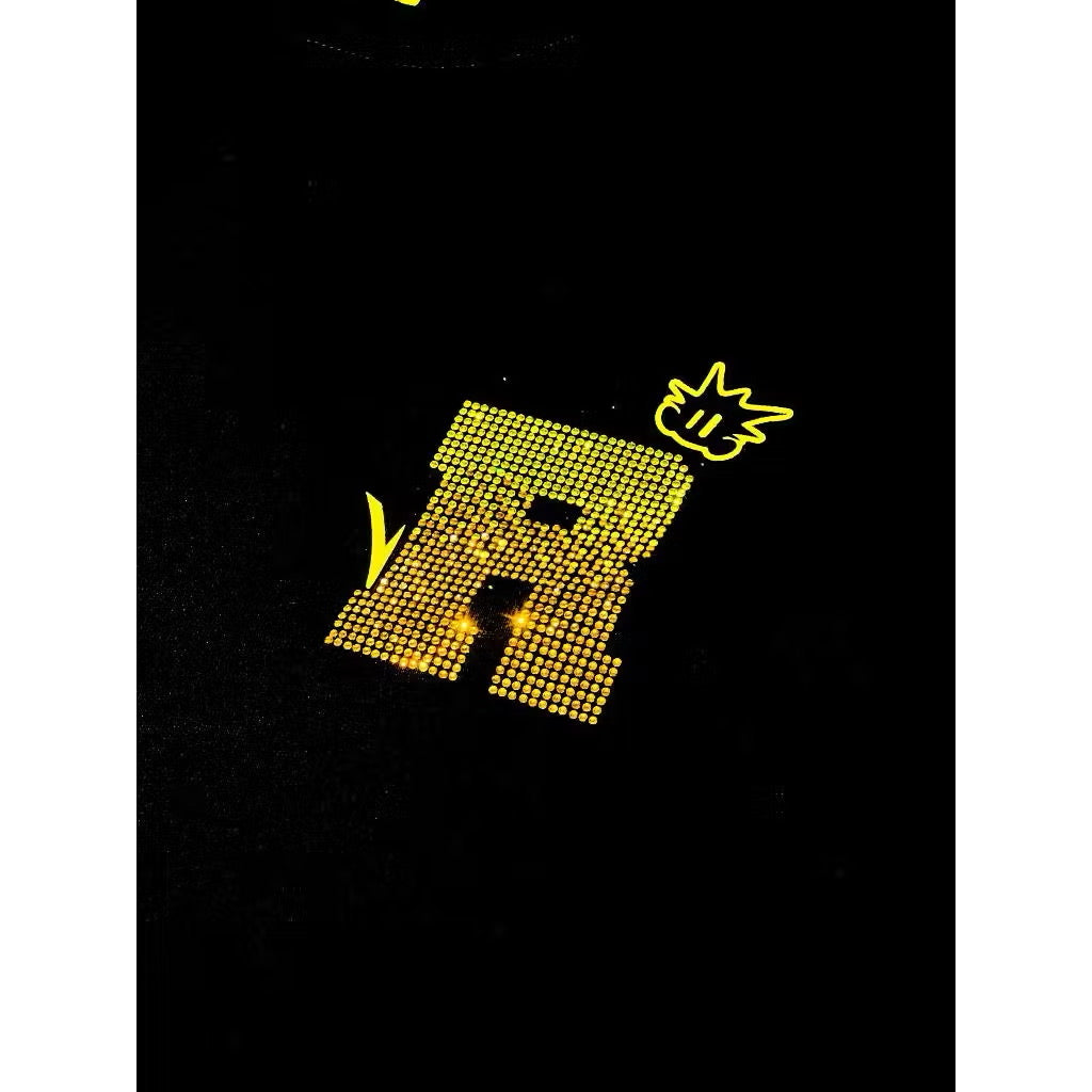 RICKYISCLOWN YELLOW RHINESTONE BLACK TEE