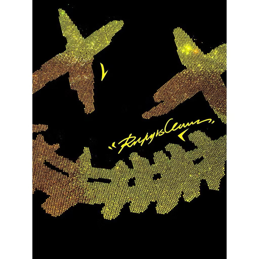 RICKYISCLOWN YELLOW RHINESTONE BLACK TEE