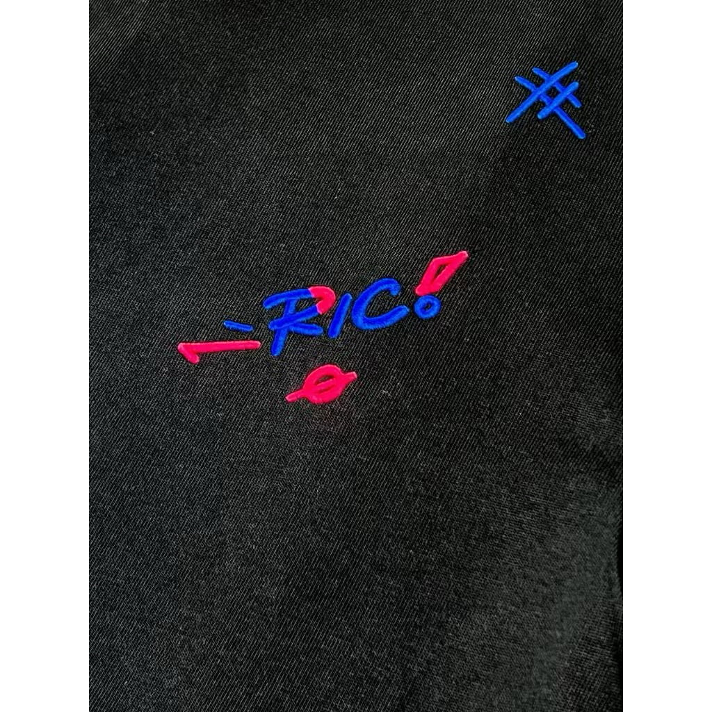 RICKYISCLOWN PINK BLUE EMBROIDERY BLACK TEE