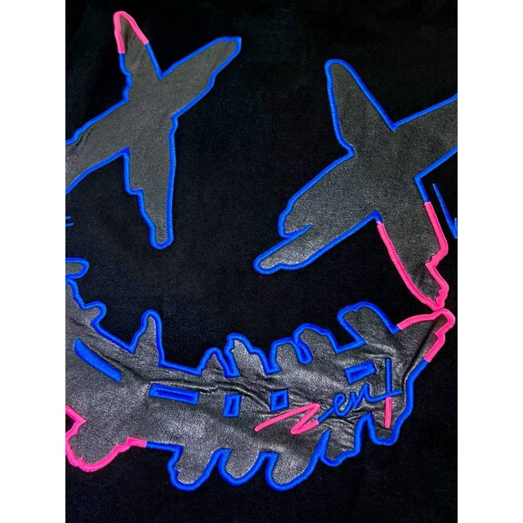 RICKYISCLOWN PINK BLUE EMBROIDERY BLACK TEE