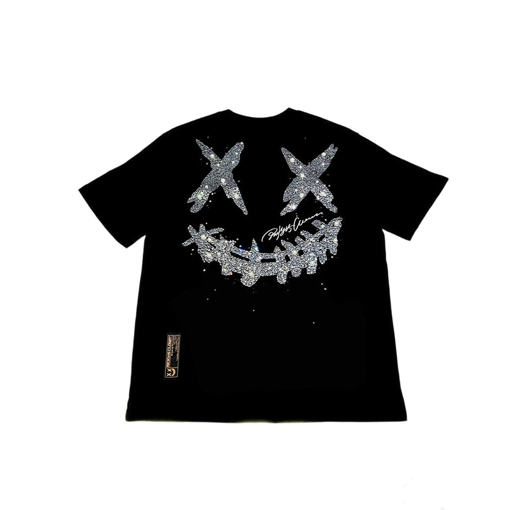 RICKYISCLOWN MARBLE RHINESTONE BLACK TEE