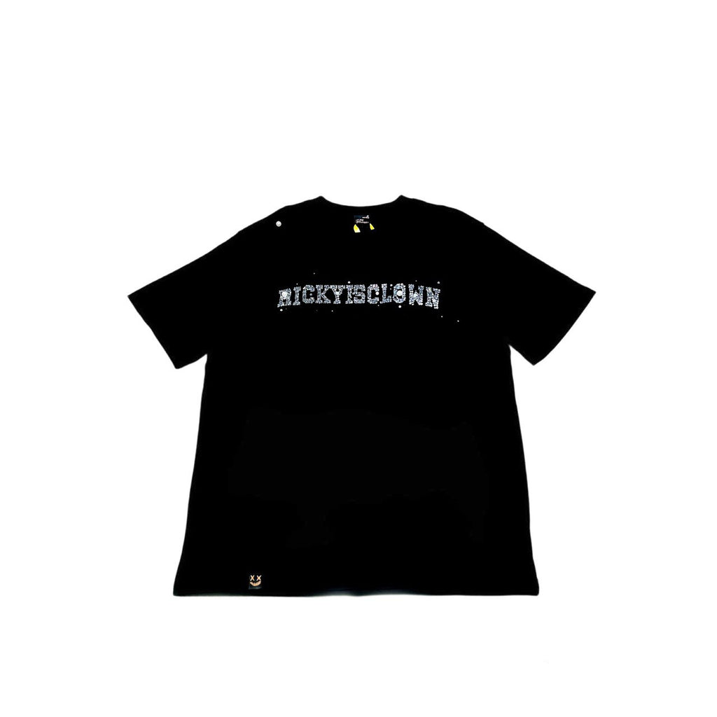 RICKYISCLOWN MARBLE RHINESTONE BLACK TEE